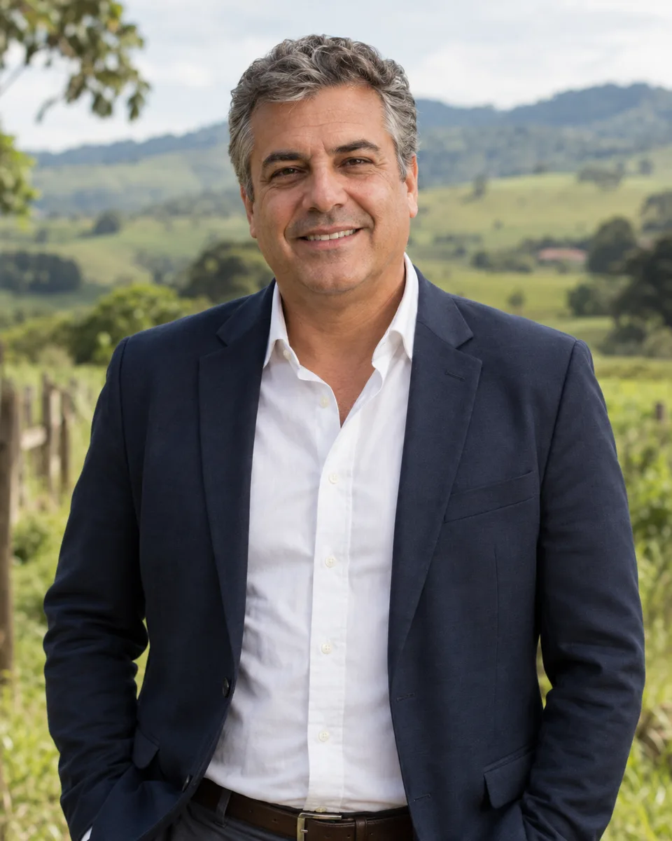 Retrato fictício de empresário, usado apenas para demonstrar o layout